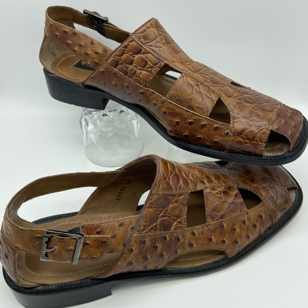 Stacy‎ Adams Brown Embossed Leather City Sandals Shoes Men's Size 13M